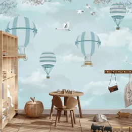 Fototapeta Balony i Samoloty Retro – Lotnicza Przygoda na Niebie