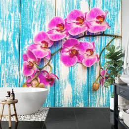 Fototapeta Orchidee – Kwiaty na Drewnie w Stylu Botanicznym