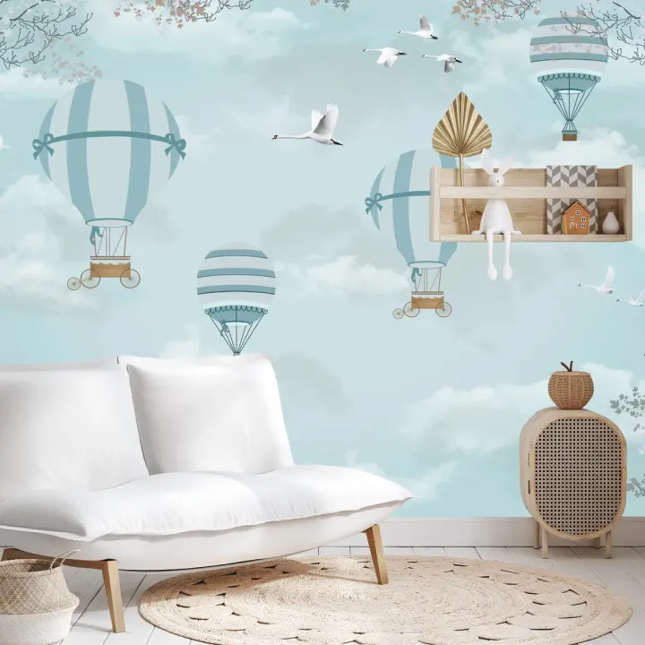 Fototapeta Balony i Samoloty Retro – Lotnicza Przygoda na Niebie