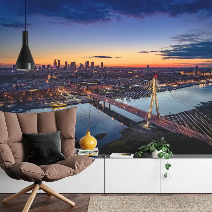 Fototapeta Warszawa Z Lotu Ptaka – Skyline Starego Miasta o Zachodzie Słońca