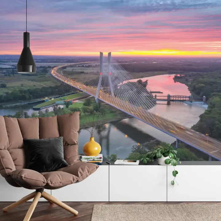 Fototapeta Most Rędziński – Panorama Wrocławia o Zachodzie Słońca