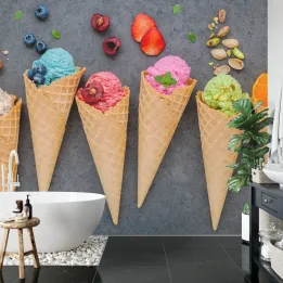 Fototapeta Kolorowe Lody W Wafelku – Słodki Motyw z Lodami Włoskimi