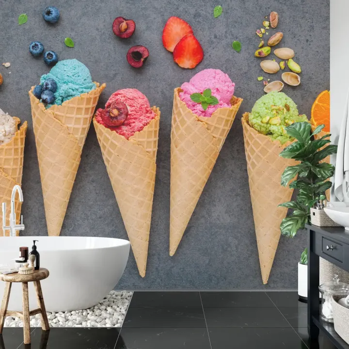 Fototapeta Kolorowe Lody W Wafelku – Słodki Motyw z Lodami Włoskimi