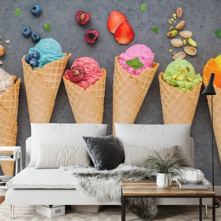 Fototapeta Kolorowe Lody W Wafelku – Słodki Motyw z Lodami Włoskimi