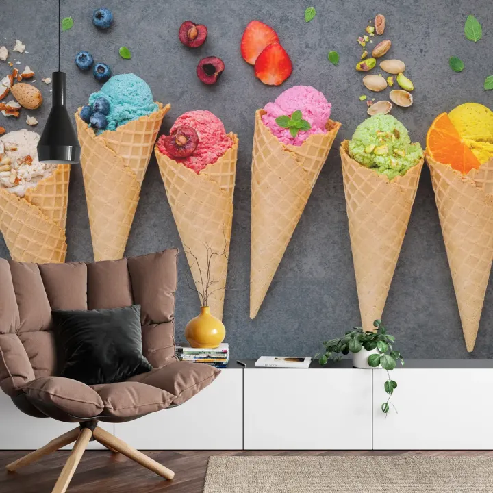 Fototapeta Kolorowe Lody W Wafelku – Słodki Motyw z Lodami Włoskimi