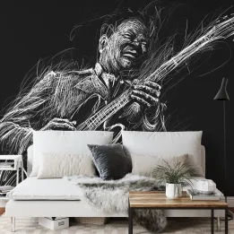 Fototapeta Narysowany Muzyk Bluesowy – Gitara Elektryczna i Sztuka Nowoczesna