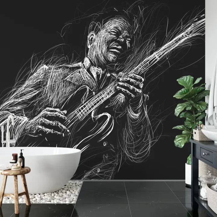 Fototapeta Narysowany Muzyk Bluesowy – Gitara Elektryczna i Sztuka Nowoczesna