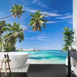 Fototapeta Plaża Ocean Palmy – Wakacyjny Klimat Rajskiej Wyspy