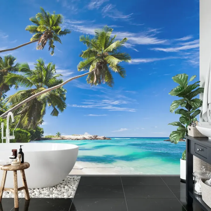 Fototapeta Plaża Ocean Palmy – Wakacyjny Klimat Rajskiej Wyspy