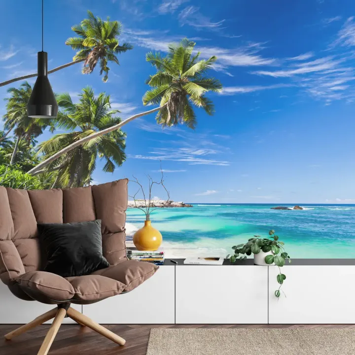 Fototapeta Plaża Ocean Palmy – Wakacyjny Klimat Rajskiej Wyspy