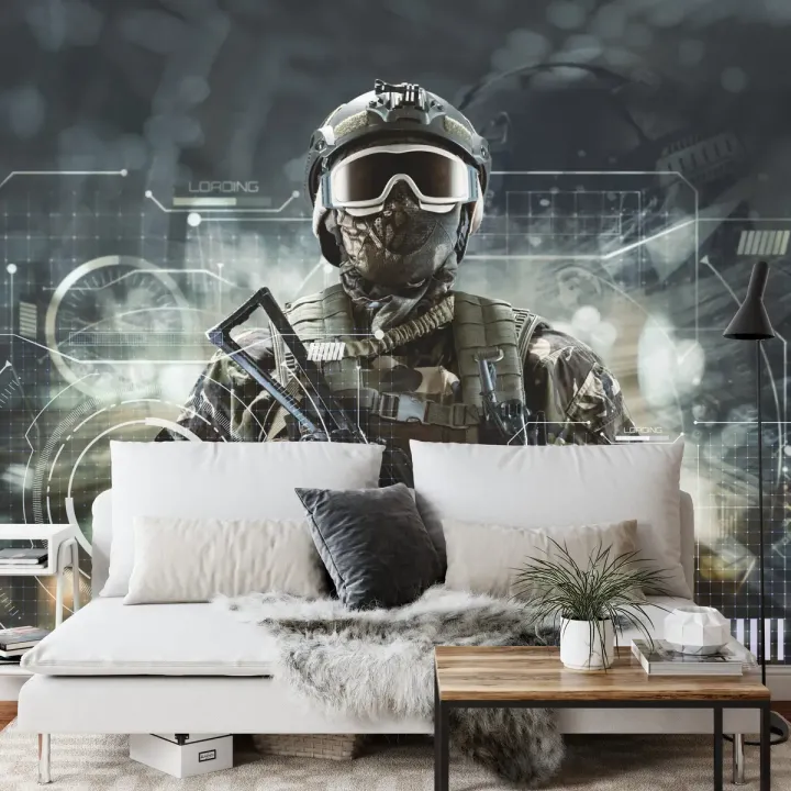 Fototapeta Żołnierz Przyszłości – Cyberpunk i Technologia Militarna