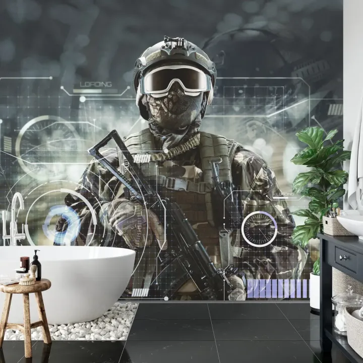 Fototapeta Żołnierz Przyszłości – Cyberpunk i Technologia Militarna
