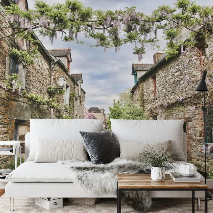 Fototapeta Uliczka 3D – Architektura Miejska z Wisterią