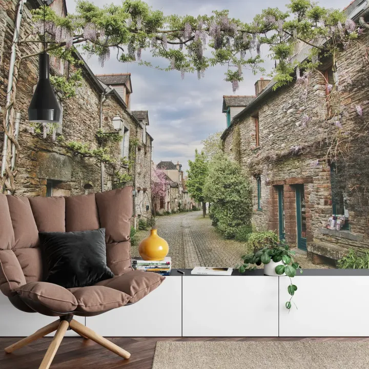 Fototapeta Uliczka 3D – Architektura Miejska z Wisterią