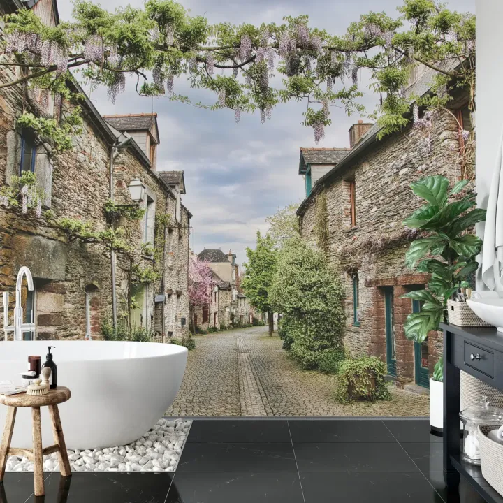 Fototapeta Uliczka 3D – Architektura Miejska z Wisterią