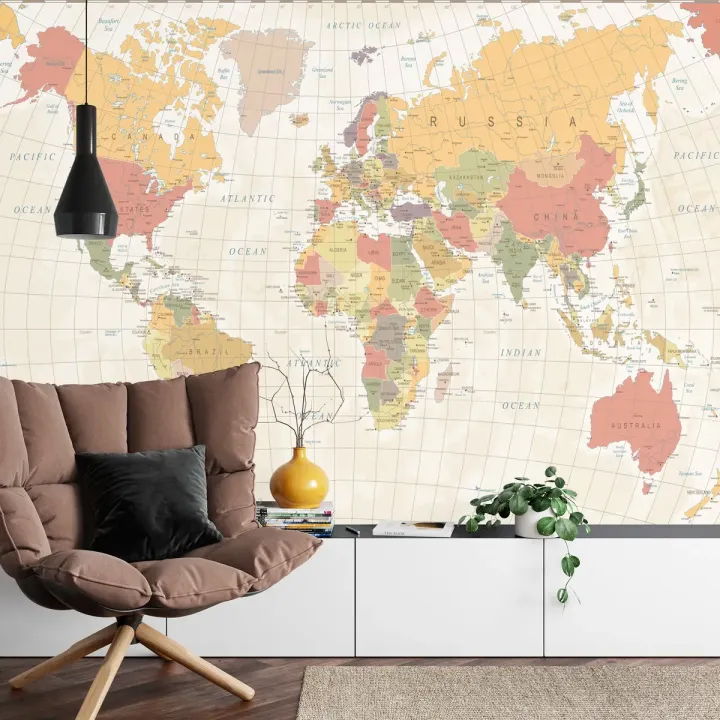 Fototapeta Mapa Świata – Kontynenty i Oceany w Twoim Wnętrzu