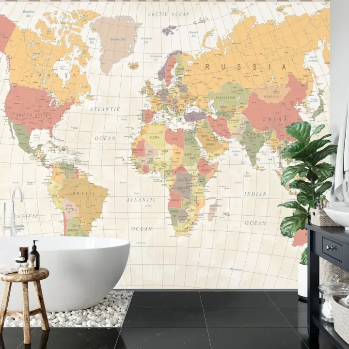 Fototapeta Mapa Świata – Kontynenty i Oceany w Twoim Wnętrzu