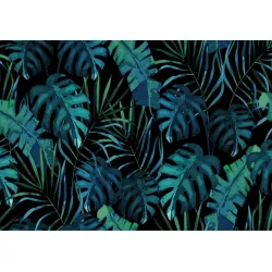 Fototapeta Liście Monstera – Tropikalna Dżungla w Twoim Wnętrzu – Odcienie czerni i zieleni