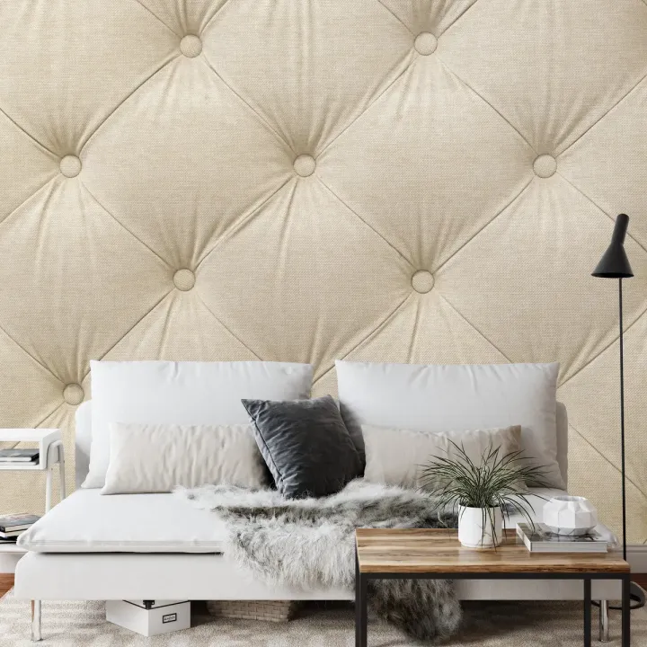 Fototapeta Pikowana Beżowa – Tekstura Tkaniny i Elegancki Design Wnętrz
