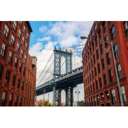 Fototapeta Most w Nowym Jorku – Most Brookliński i Skyline Manhattanu – Odcienie bieli i błękitu