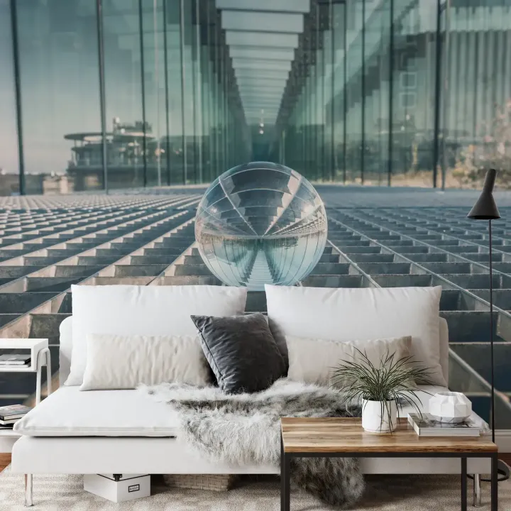 Fototapeta Nowoczesna Kula 3D – Architektura Miejska i Panorama Metropolii