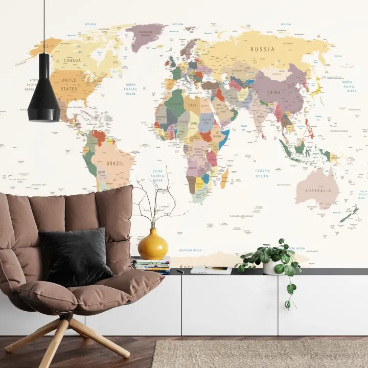 Fototapeta Mapa Świata – Kontynenty i Oceany w Twoim Wnętrzu