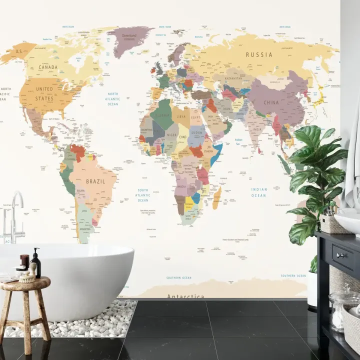 Fototapeta Mapa Świata – Kontynenty i Oceany w Twoim Wnętrzu