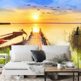 Fototapeta Pejzaż z Jeziorem – Zachód Słońca nad Naturą