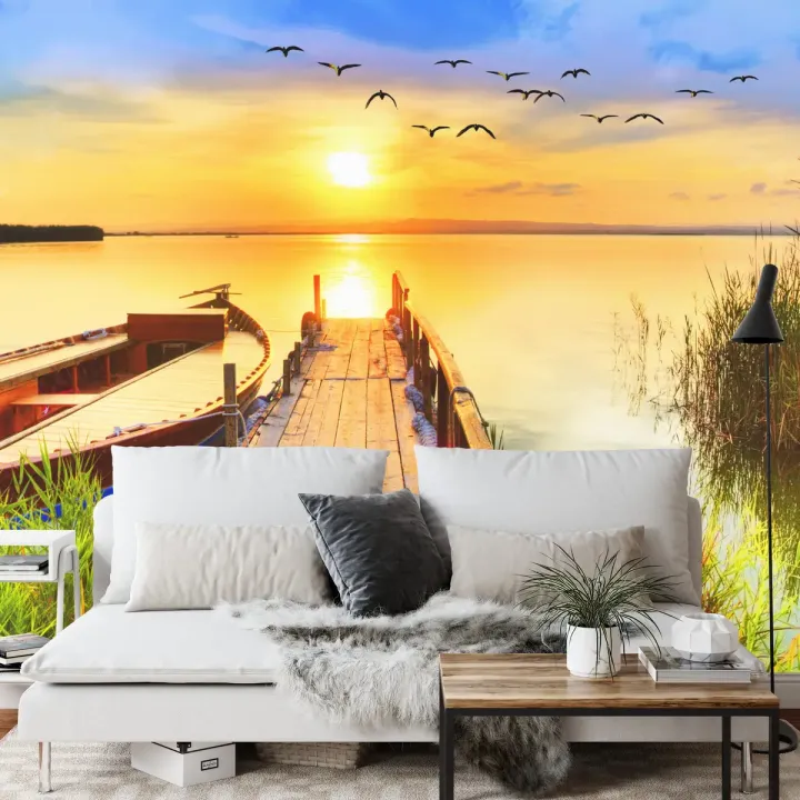 Fototapeta Pejzaż z Jeziorem – Zachód Słońca nad Naturą