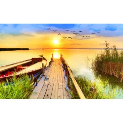 Fototapeta Pejzaż z Jeziorem – Zachód Słońca nad Naturą