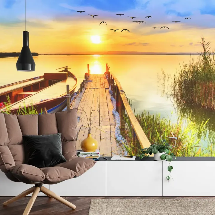 Fototapeta Pejzaż z Jeziorem – Zachód Słońca nad Naturą
