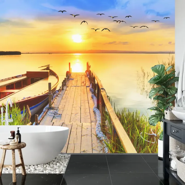 Fototapeta Pejzaż z Jeziorem – Zachód Słońca nad Naturą