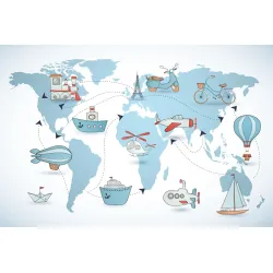 Fototapeta Podróżnicza Mapka – Glob i Środki Transportu