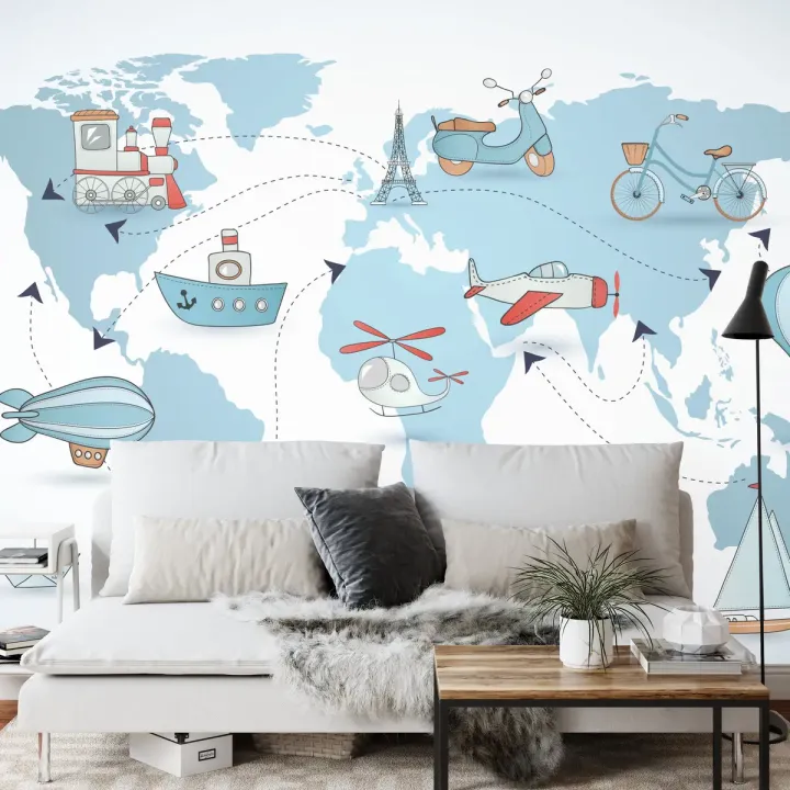 Fototapeta Podróżnicza Mapka – Glob i Środki Transportu