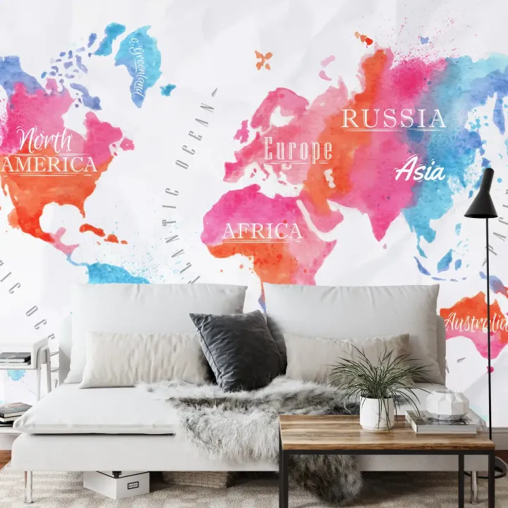 Fototapeta Mapa Świata – Kontynenty i Oceany do Wnętrz