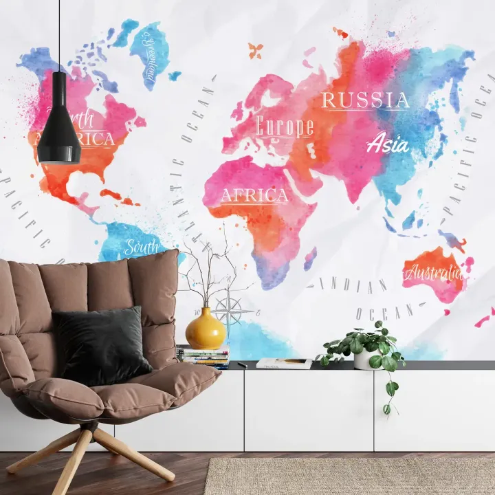 Fototapeta Mapa Świata – Kontynenty i Oceany do Wnętrz