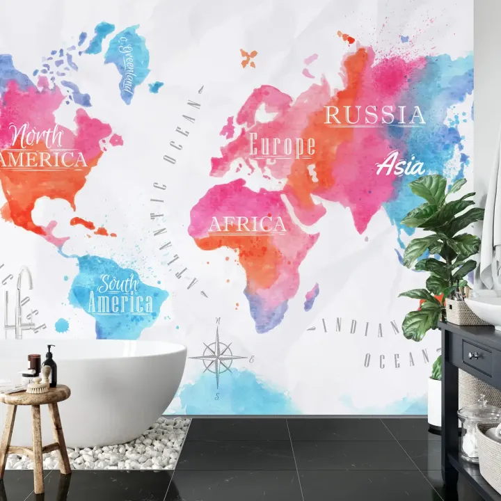 Fototapeta Mapa Świata – Kontynenty i Oceany do Wnętrz