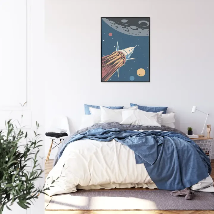 Plakat Rakieta Kosmiczna – Retro Podróże w Kosmos – produkt
