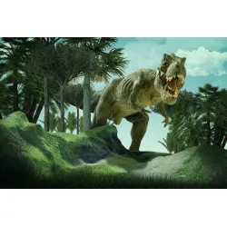 Fototapeta Dinozaur – Prehistoryczny Krajobraz z T-Rexem i Palmami