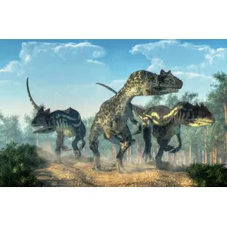 Fototapeta Trzy Dinozaury – Prehistoryczne Gady w Leśnym Krajobrazie