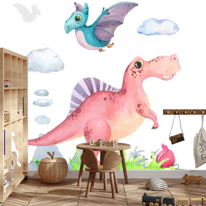 Fototapeta Akwarelowe Dinozaury – Prehistoryczny Świat i Kraina Baśni