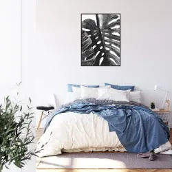 Plakat Czarno-Biały Liść Tropikalny – Monochromatyczna Abstrakcja Natury