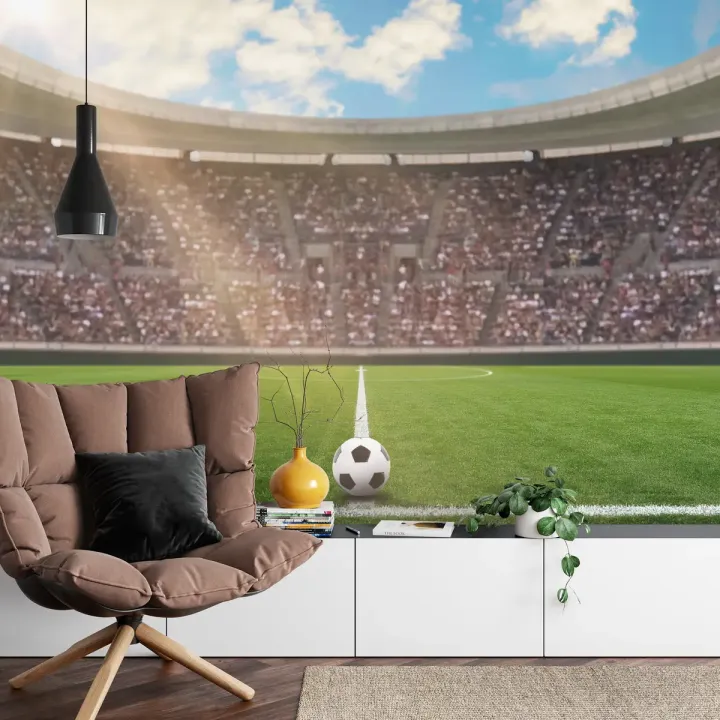 Fototapeta Piłka Nożna – Stadion Pełen Emocji i Słońca