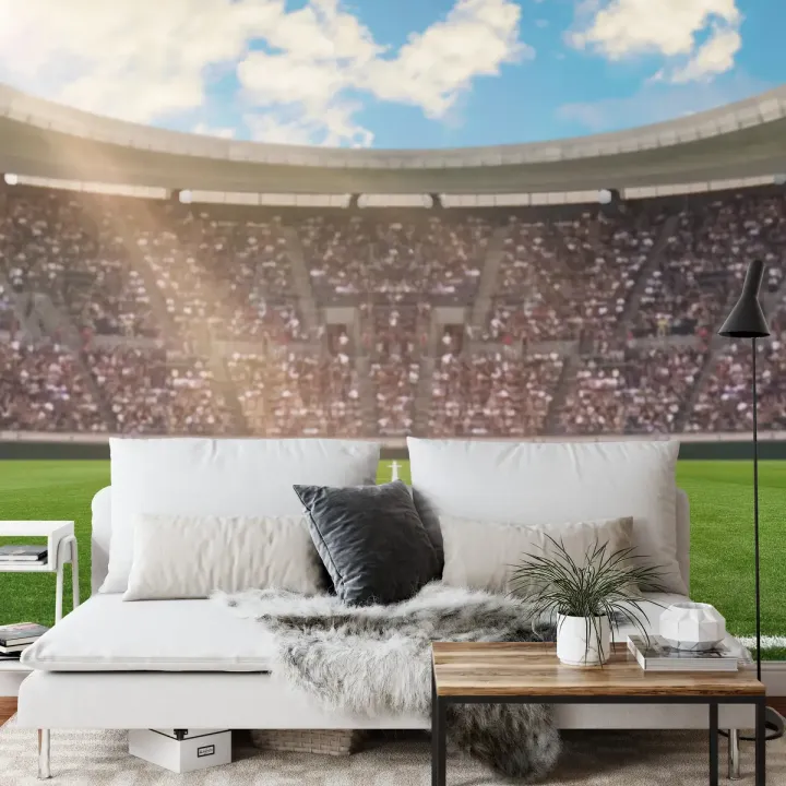 Fototapeta Piłka Nożna – Stadion Pełen Emocji i Słońca