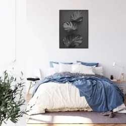 Plakat Błyszczące Ciemne Liście – Abstrakcyjna Roślinność w Monochromatycznym Stylu