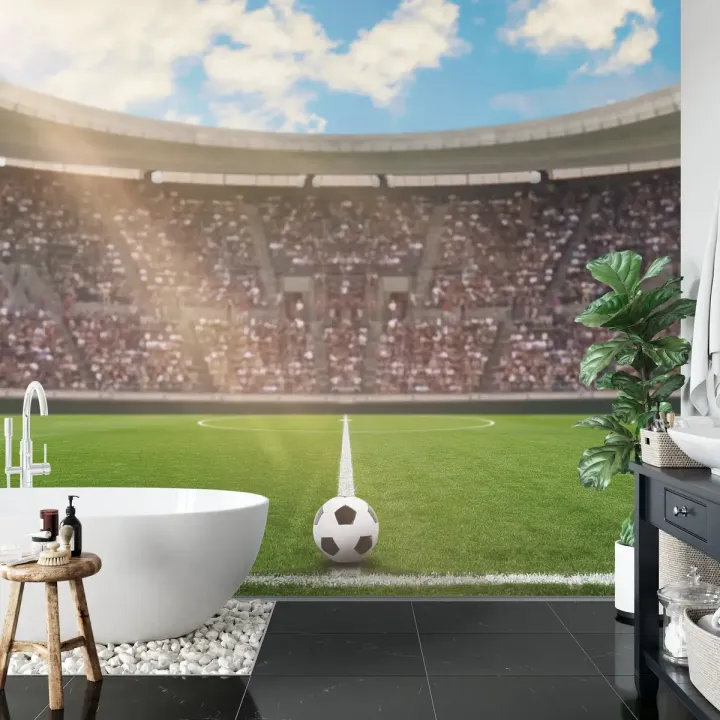 Fototapeta Piłka Nożna – Stadion Pełen Emocji i Słońca