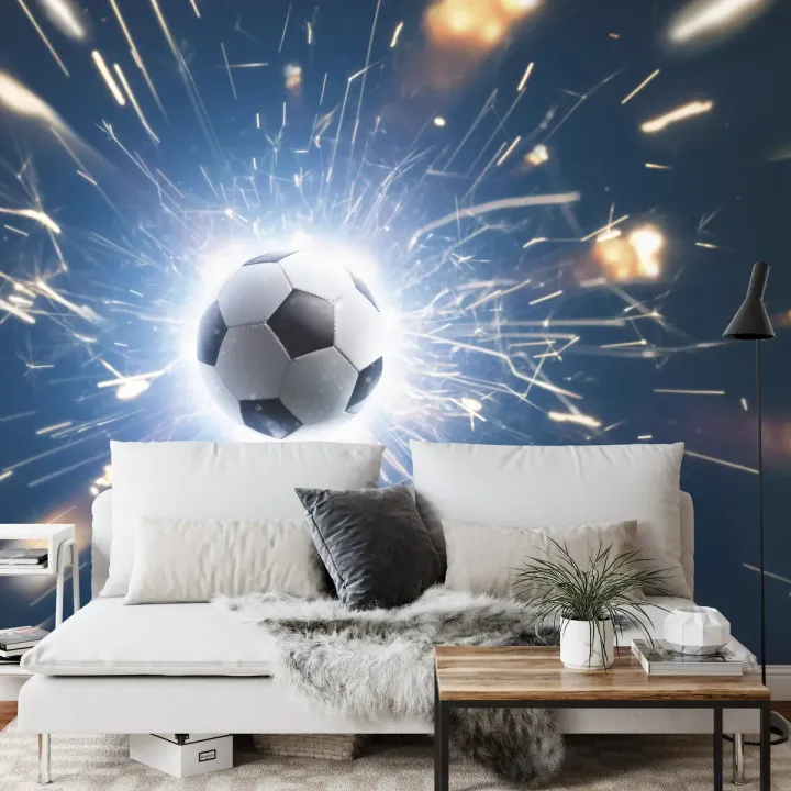 Fototapeta Piłka Wśród Iskier – Sportowa Abstrakcja w Industrialnym Stylu