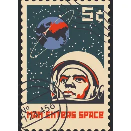 Plakat Znaczek Pocztowy Vintage – Astronauta i Misja Kosmiczna NASA – produkt