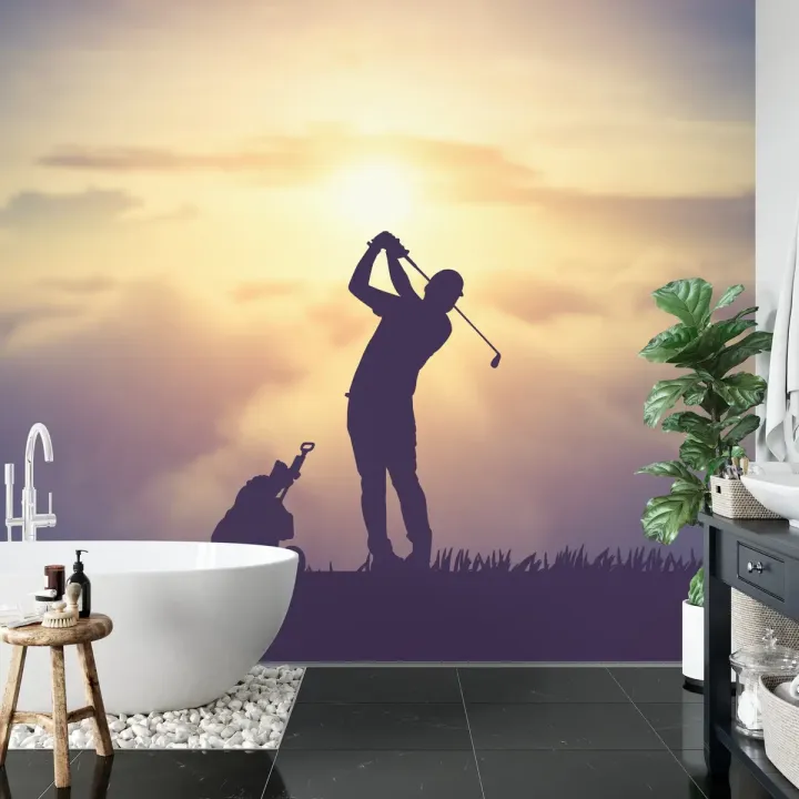Fototapeta Golfista – Sylwetka na Tle Zachodu Słońca