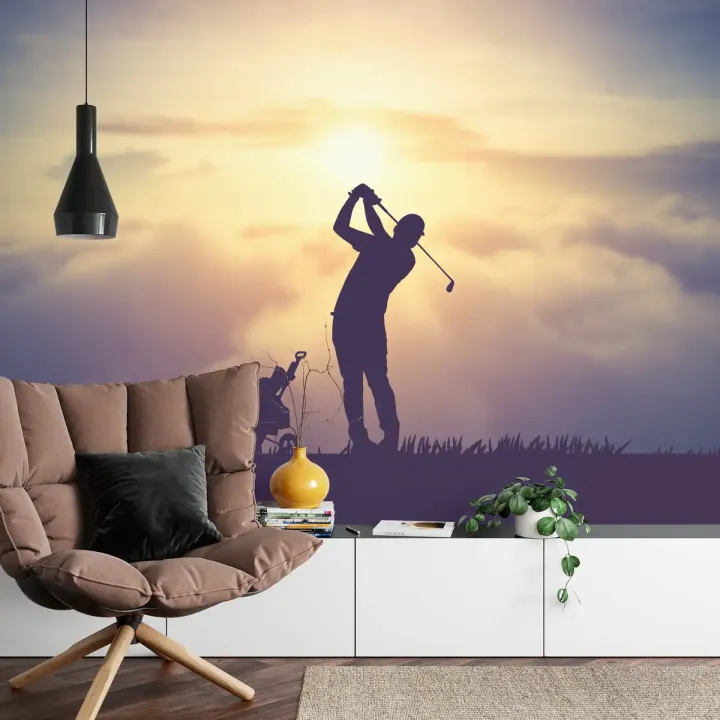 Fototapeta Golfista – Sylwetka na Tle Zachodu Słońca